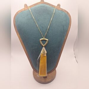 Express Gold Tone Long Tassel Statement Necklace